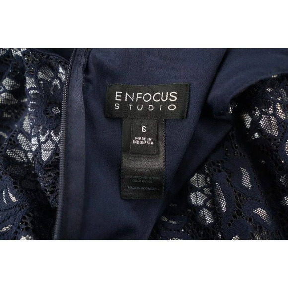 Enfocus Studio Dress Women 6 Dark Blue Gold Sleeveless‎ Lace Maxi Evening Party - Picture 3 of 9